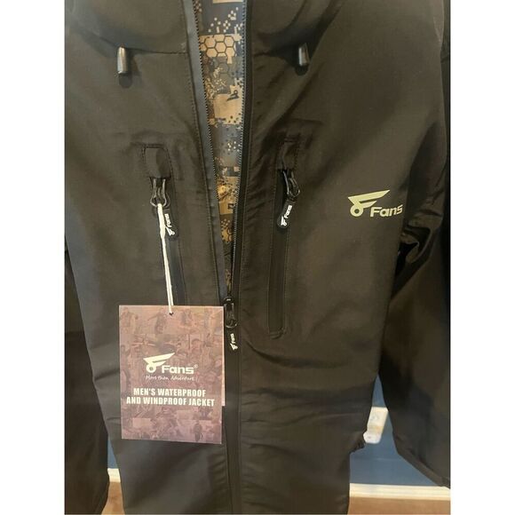 8 Fans Men's Hooded Jacket - 20000mm Waterproof Coats for Outdoor Work Hiking - Picture 4 of 10